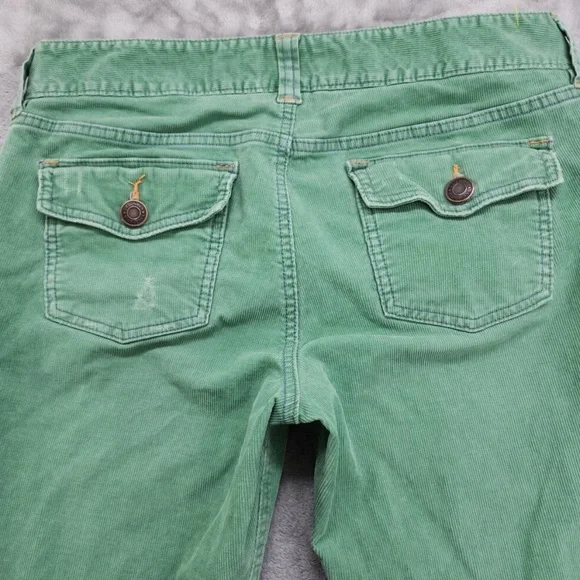 Vintage Y2K Old Navy Pants Womens 10 Green Corduroy Low Waist Flare Leg Preppy - Picture 4 of 14